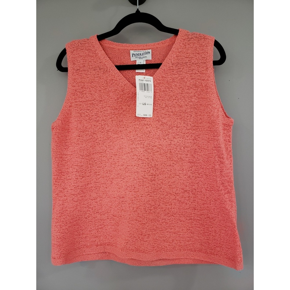NEW LARGE PETITE PENDLETON PINK Sleeveless Sweater Knit Vest Pullover Grandma